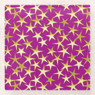 Goldene Sterne auf Amethyst lila Glasuntersetzer