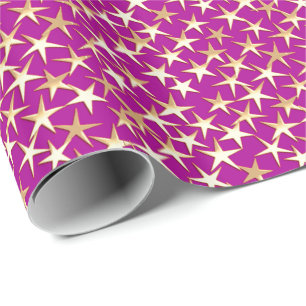 Goldene Sterne auf Amethystpurpur Geschenkpapier