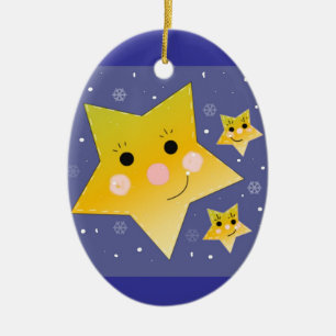 Goldene Sterne auf blauem Himmelshintergrund Keramik Ornament