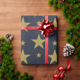 Goldene Sterne auf Marineblau – Elegant und zeitlo Geschenkpapier