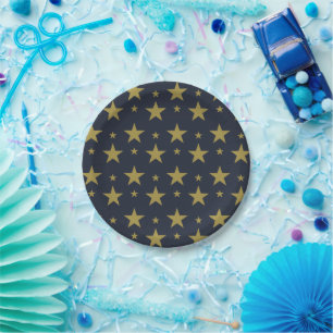 Goldene Sterne auf Marineblau – Elegant und Zeitlo Pappteller