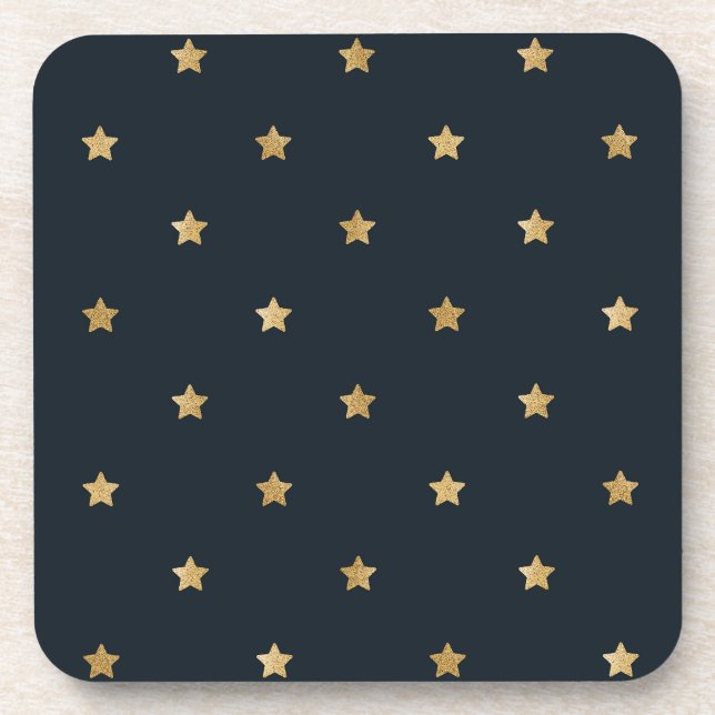 Goldene Sterne auf Mitternachtschwarz Getränkeuntersetzer (Vorderseite)