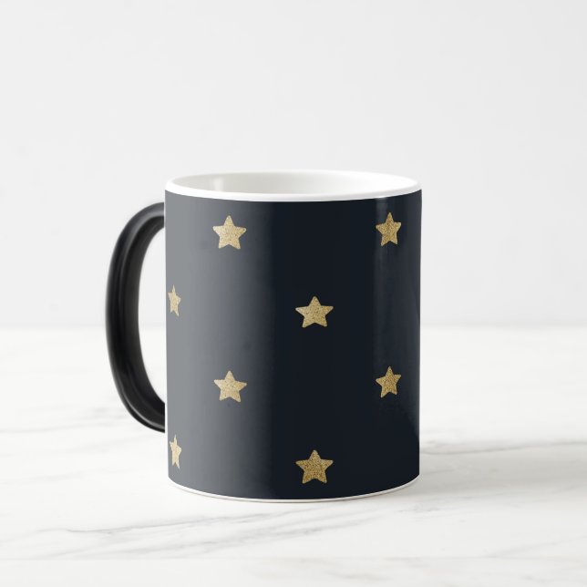 Goldene Sterne auf Mitternachtschwarz Verwandlungstasse (Vorderseite Links)