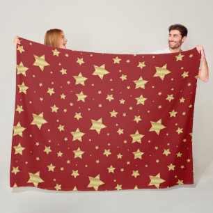 Goldene Sterne auf rotem Hintergrund Fleecedecke