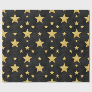Goldene Sterne auf schwarz von Natasha Us Geschenkpapier