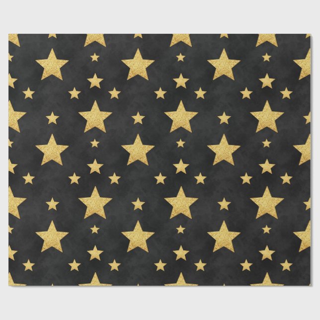 Goldene Sterne auf schwarz von Natasha Us Geschenkpapier (Flach)
