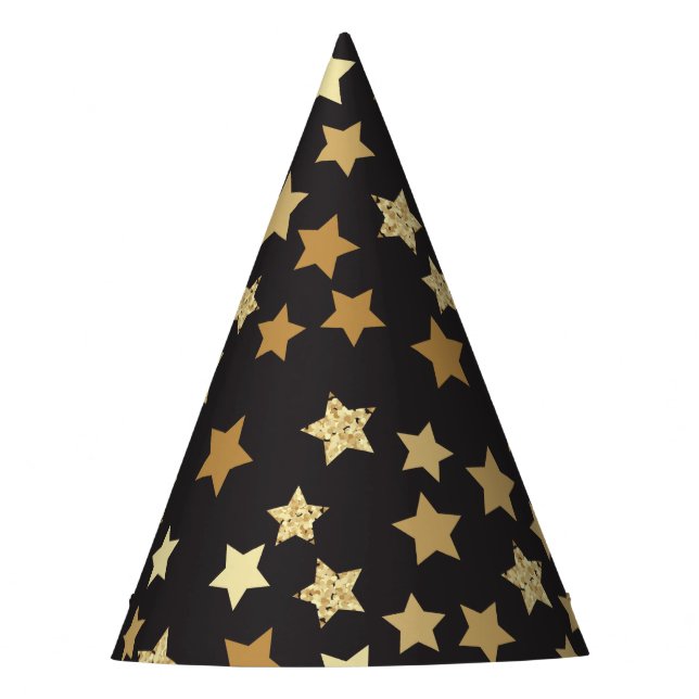 Goldene Sterne auf schwarzem Hintergrund Muster Ya Partyhütchen (Vorderseite)