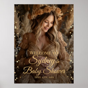 Goldene Sterne Baby Dusche Foto Begrüßungszeichen Poster