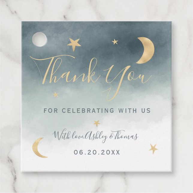 Goldene Sterne Blau Foto Danke Babydusche Geschenkanhänger (Vorderseite)