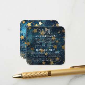 Goldene Sterne Blaue Hochzeitsdetails Begleitkarte