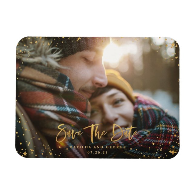 Goldene Sterne Drehbuch Foto Moderne Hochzeit Magnet (Horizontal)