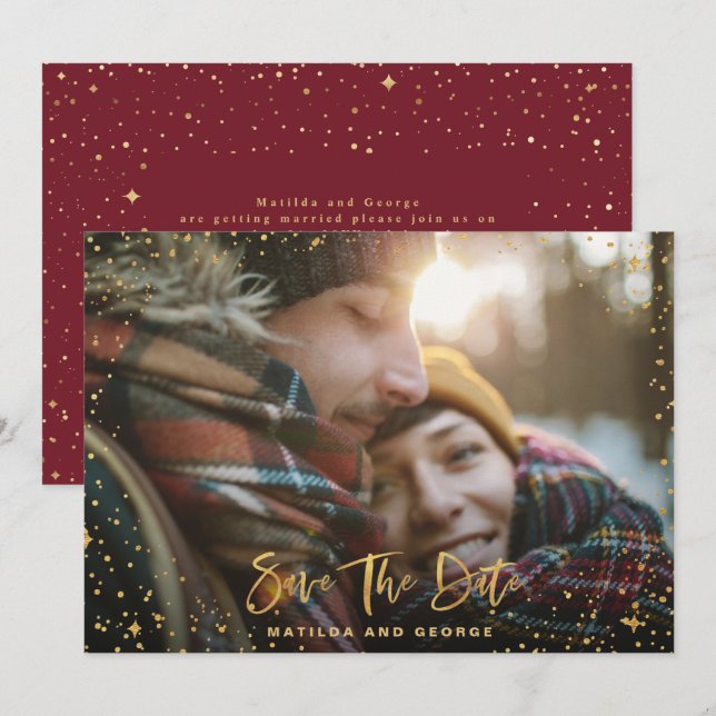 Goldene Sterne Drehbuch Foto Moderne Hochzeit rett Save The Date (Vorne/Hinten)