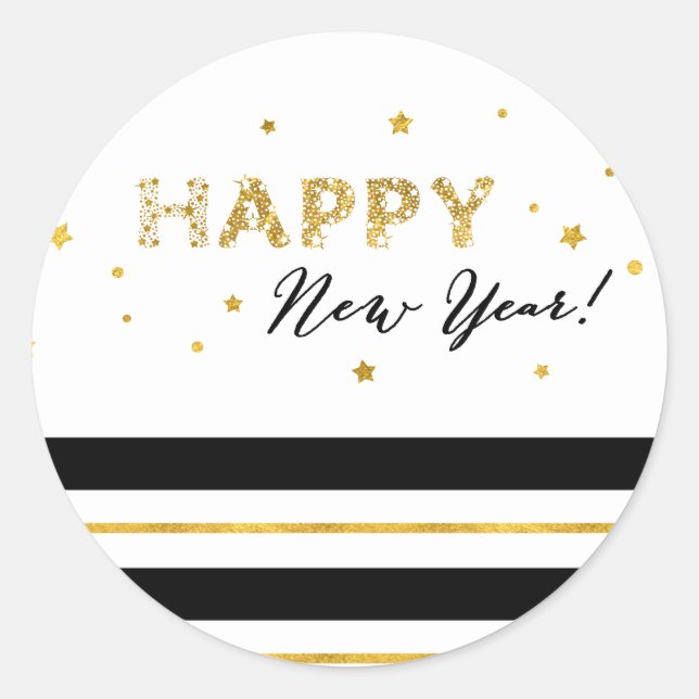 Goldene Sterne - Happy New Year Runder Aufkleber (Vorderseite)