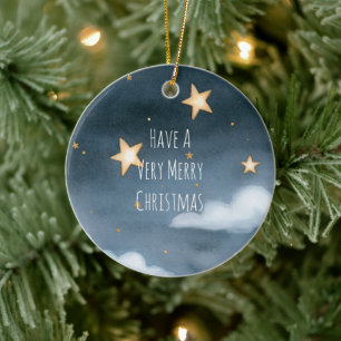 Goldene Sterne Himmel Wolken Schneeflocke Weihnach Keramik Ornament