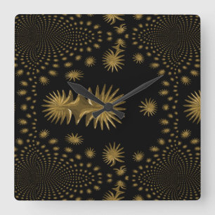 Goldene Sterne im Fraktal, schwarzer Hintergrund Quadratische Wanduhr