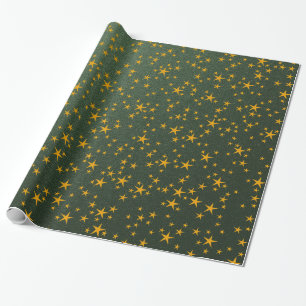 goldene Sterne in Grün Geschenkpapier