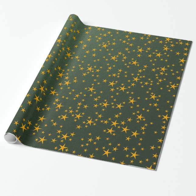 goldene Sterne in Grün Geschenkpapier (Ungerollt)