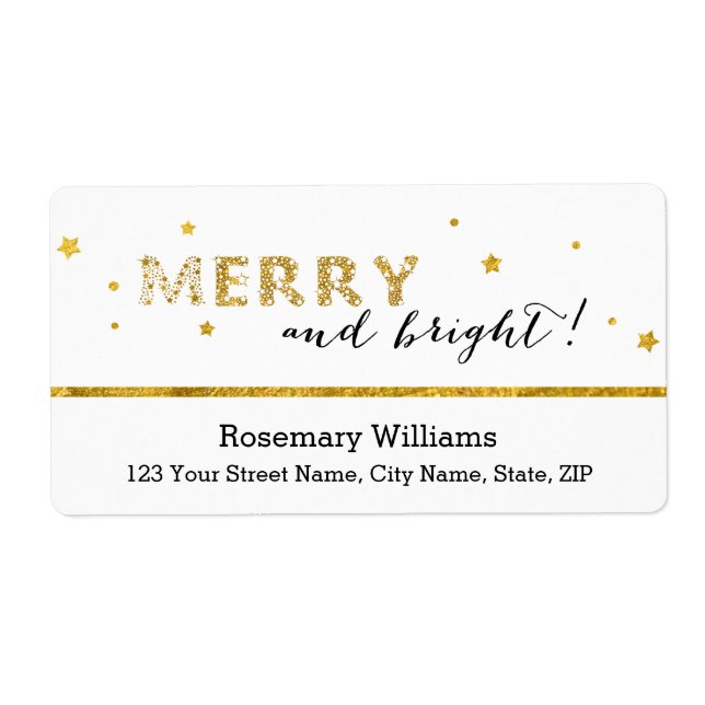 Goldene Sterne - Merry and Bright Shipping Labels (Vorne)