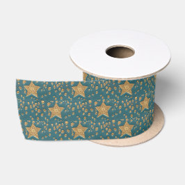 Goldene Sterne Muster auf Blauem Night Sky Elegant Satinband