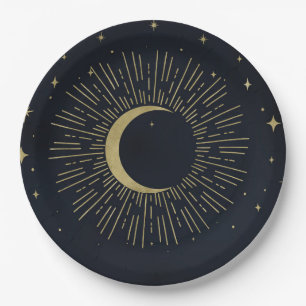 Goldene Sterne Nacht Himmelsaufbruch Mond Hochzeit Pappteller