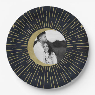 Goldene Sterne Nacht Himmelsaufbruch Mond Hochzeit Pappteller
