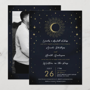 Goldene Sterne Nacht Himmelsaufgang Mond Hochzeit Einladung