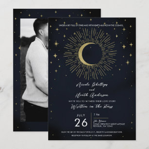 Goldene Sterne Nacht Himmelsaufgang Mond Hochzeit Einladung