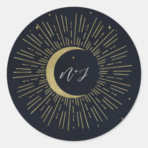 Goldene Sterne Nacht Himmelsaufgang Mond Hochzeit Runder Aufkleber