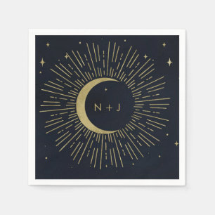 Goldene Sterne Nacht Himmelsaufgang Mond Hochzeit Serviette
