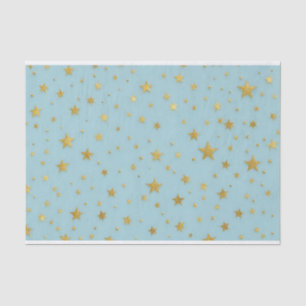 Goldene Sterne und Perlen auf hellblauem Hintergru Seidenpapier