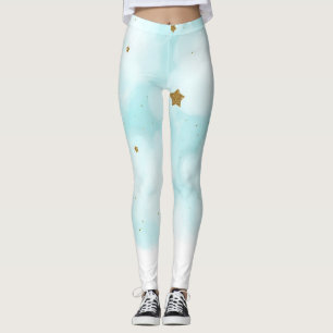 Goldene Sterne und Wolken am blauen Himmel Süße Hi Leggings
