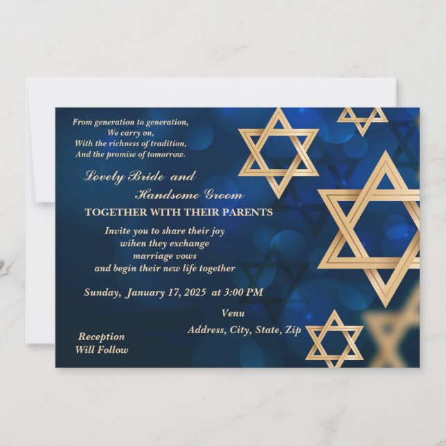 Goldene Sterne von David Jewish Einladung (Vorderseite)