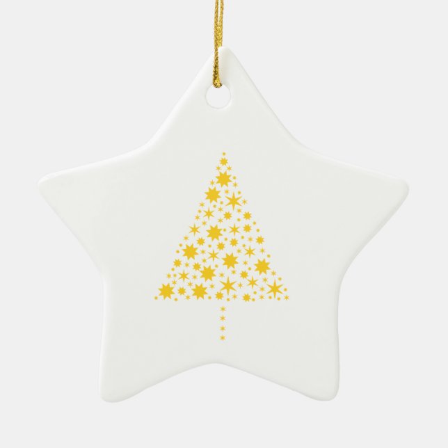 Goldene Sterne Weihnachtsbaum Keramik Ornament (Vorne)