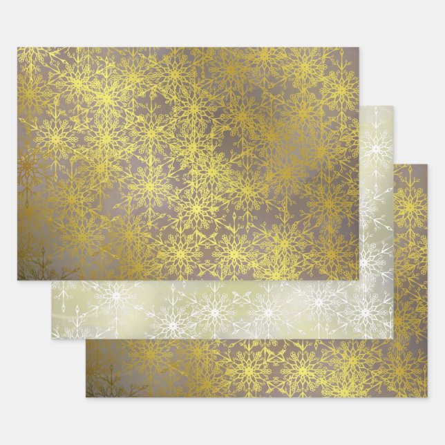 goldene Sterne, Weihnachtspapier, Winter+Patt, mer Geschenkpapier Set (Set)