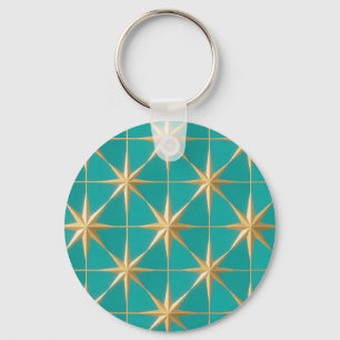Goldene Sternenexplosion Geometrisch Türkis Mittel Schlüsselanhänger