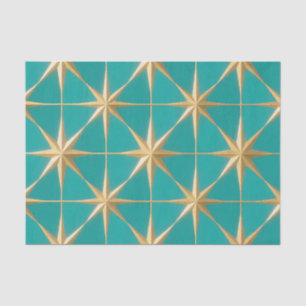 Goldene Sternenexplosion Geometrisch Türkis Mittel Seidenpapier