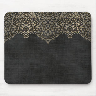 Goldene Stickerei auf Schwarz Mousepad