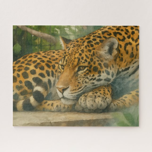 Goldene Stille - ruhender Leopard in Foliage (Horizontal)