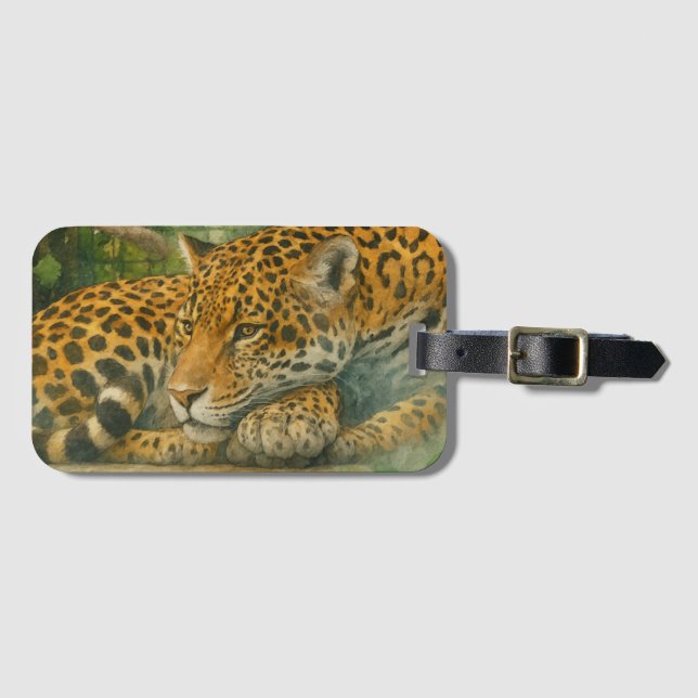 Goldene Stille - ruhender Leopard in Foliage Gepäckanhänger (Vorderseite (Horizontal))