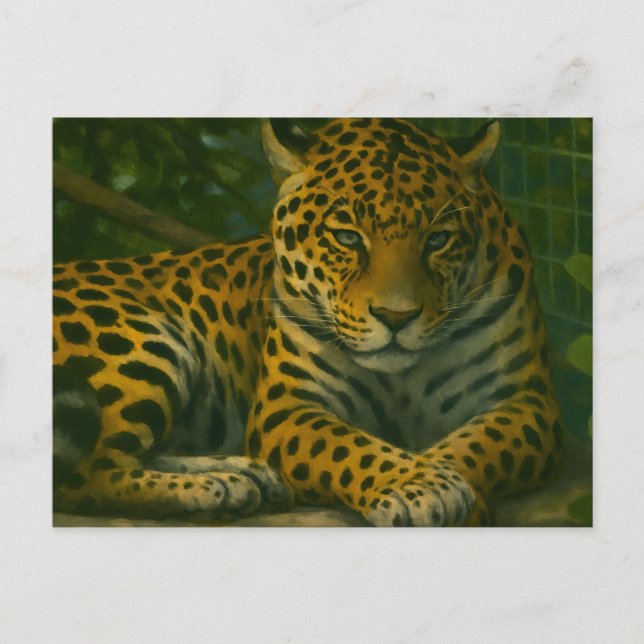 Goldene Stille - ruhender Leopard in Foliage Postkarte (Vorderseite)