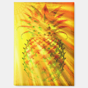 Goldene Strahlen durchdringen eine große Ananas Magnet