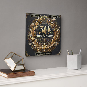 Goldene Strahlung: 50 Jahre Liebe Quadratische Wanduhr