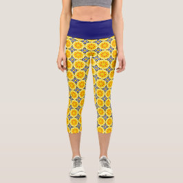 Goldene Stunde am Meer: Goldenes Gelb & Navy Blau Capri Leggings