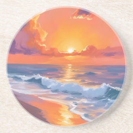Goldene Stunde Orange Sonnenuntergang Strand Ozean Getränkeuntersetzer