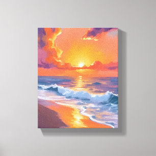 Goldene Stunde Orange Sonnenuntergang Strand Ozean Leinwanddruck