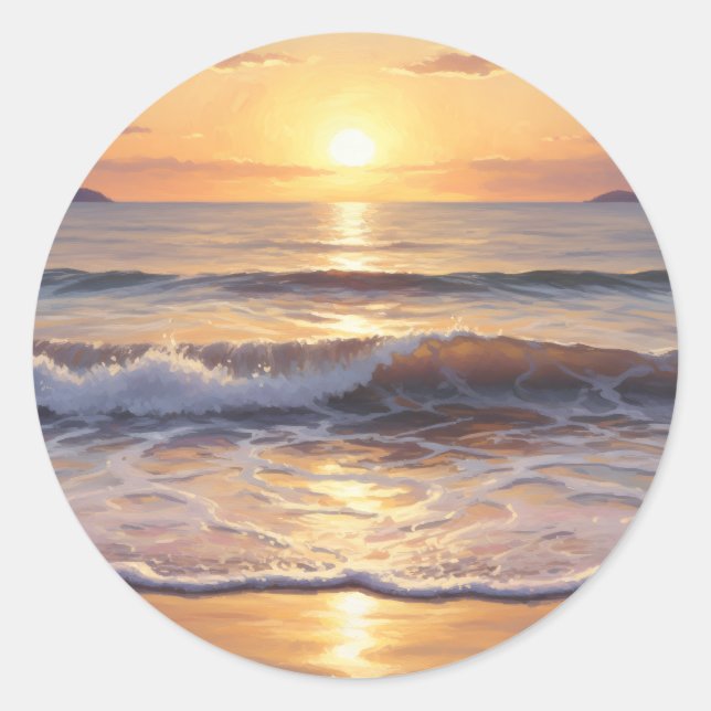 Goldene Stunde Ozean Sonnenuntergang Runder Aufkleber (Vorderseite)