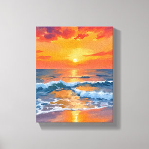 Goldene Stunde Sonnenuntergang Ozean Strand Malere Leinwanddruck
