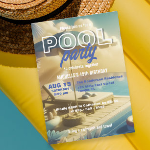 Goldene Stunde Tropische Sommer-Poolparty Geburtst Einladung