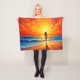 Goldene Stunden am Ozean Glühen Orangenuntergang K Fleecedecke