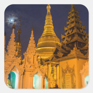 Goldene Stupa und Tempel Quadratischer Aufkleber